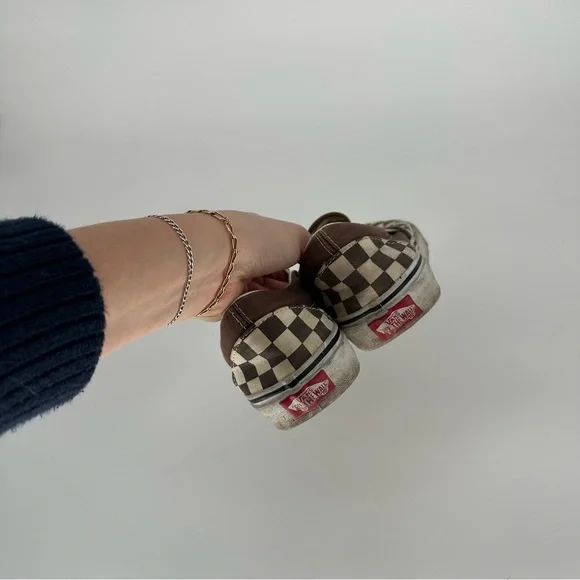 Vans Checkerboard White & Brown Slip-On Shoes Canvas Classic Skate Womens 6.5 - Picture 7 of 8